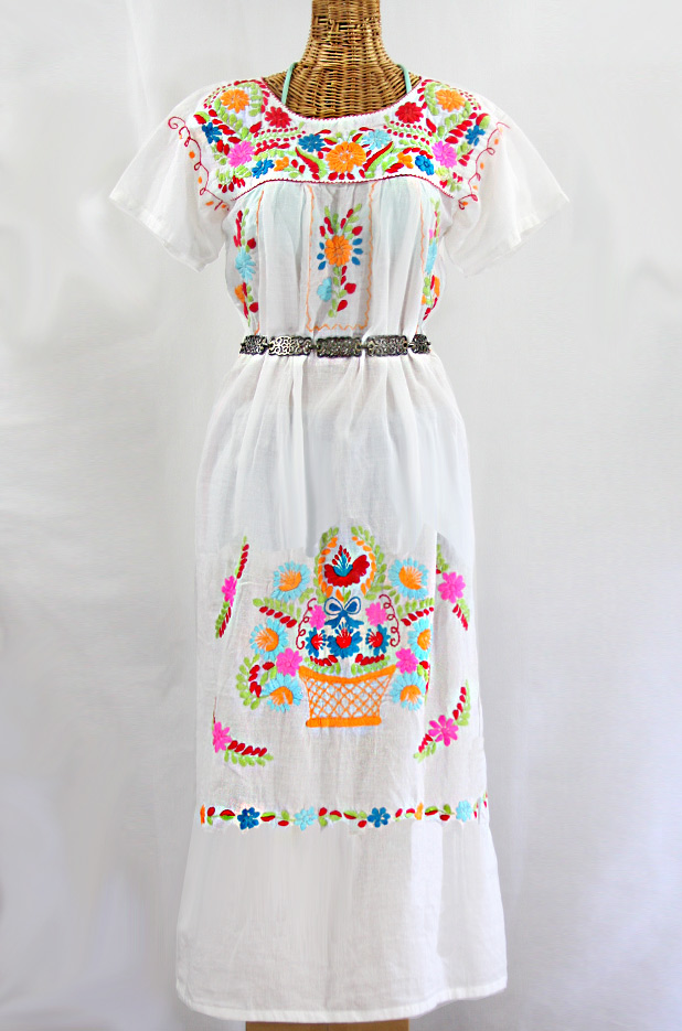 "La Palma" Embroidered Maxi Dress - White + Multi