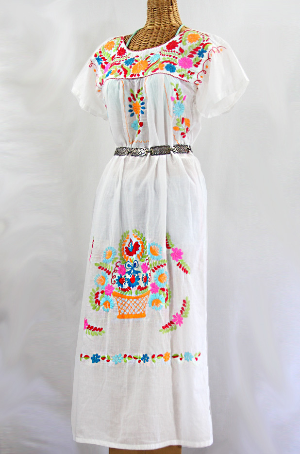 "La Palma" Embroidered Maxi Dress - White + Multi