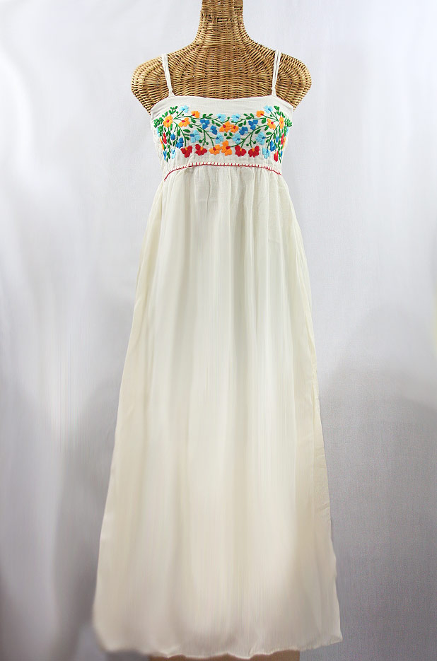 "La Mallorca" Embroidered Maxi Dress with Lining - Off White + Fiesta