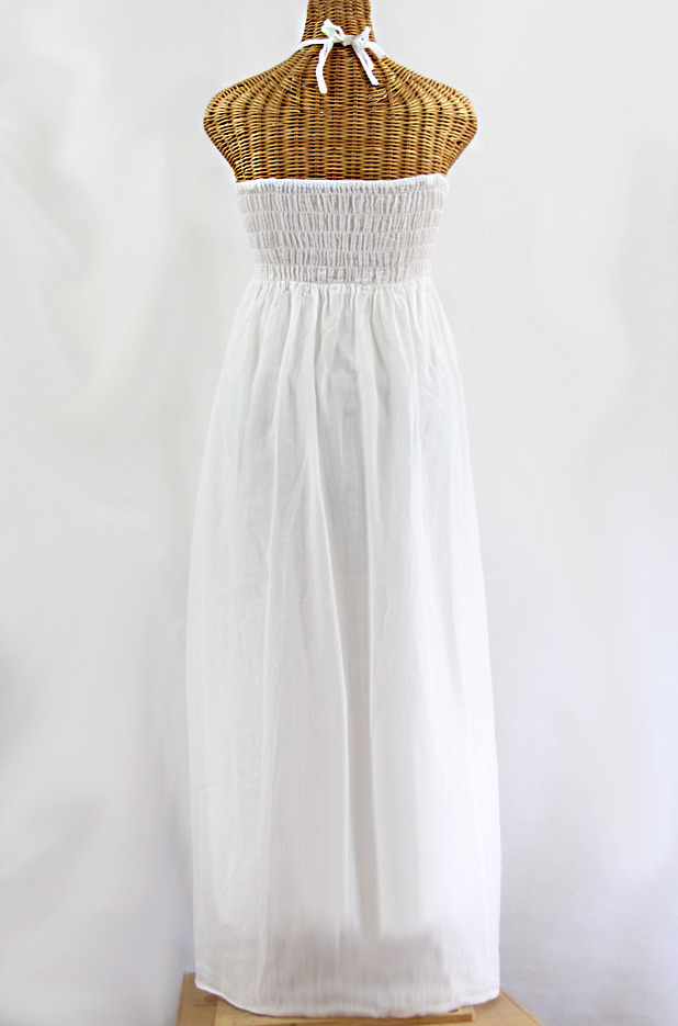 FINAL SALE -- "La Mallorca" Embroidered Maxi Dress with Lining - White + Neon Green