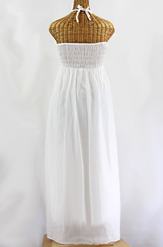 "La Mallorca" Embroidered Maxi Dress with Lining - White + Neon Pink