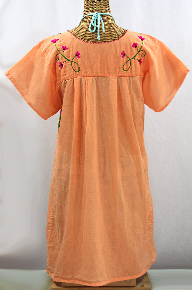 "La Poblana" Open Sleeve Embroidered Mexican Dress - Orange Cream + Multi