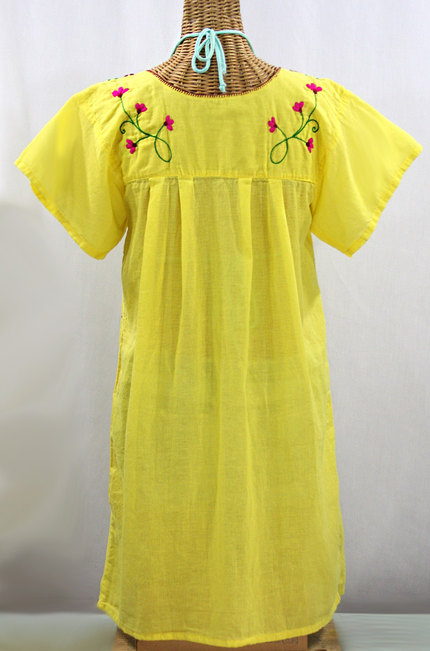 "La Poblana" Open Sleeve Embroidered Mexican Dress - Yellow + Multi