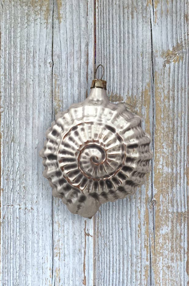 Silver Sea Shell Blown Glass Ornament