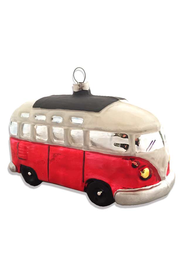 Red VW Bus Blown Glass Ornament