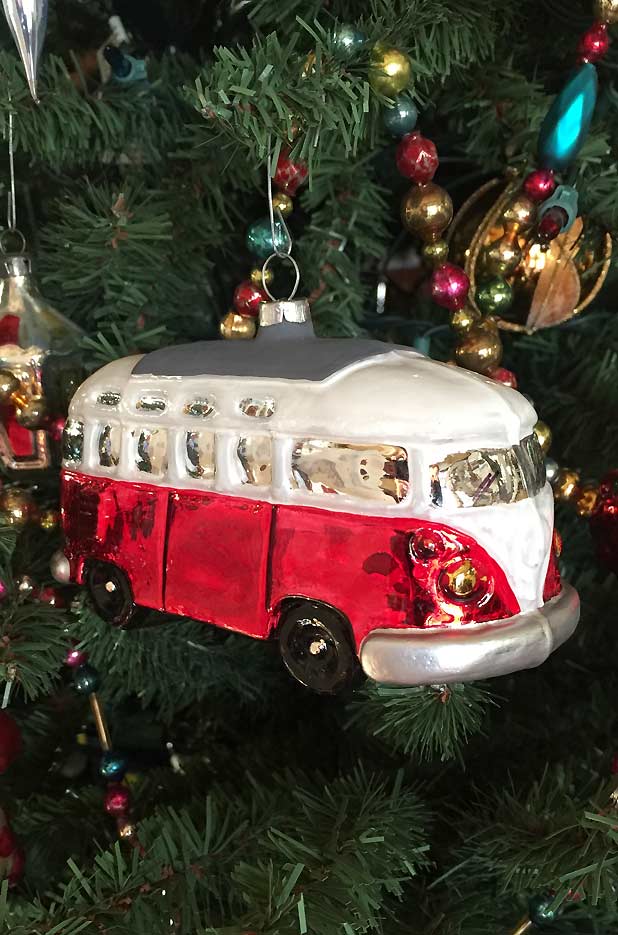 Red VW Bus Blown Glass Ornament