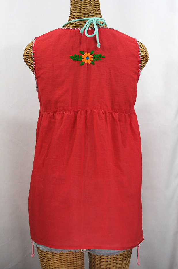 "La Pasea" Embroidered Mexican Style Peasant Top -Coral + Fiesta