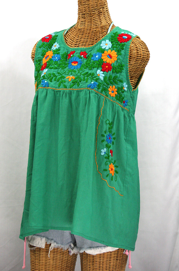 "La Pasea" Embroidered Mexican Style Peasant Top -Green + Fiesta