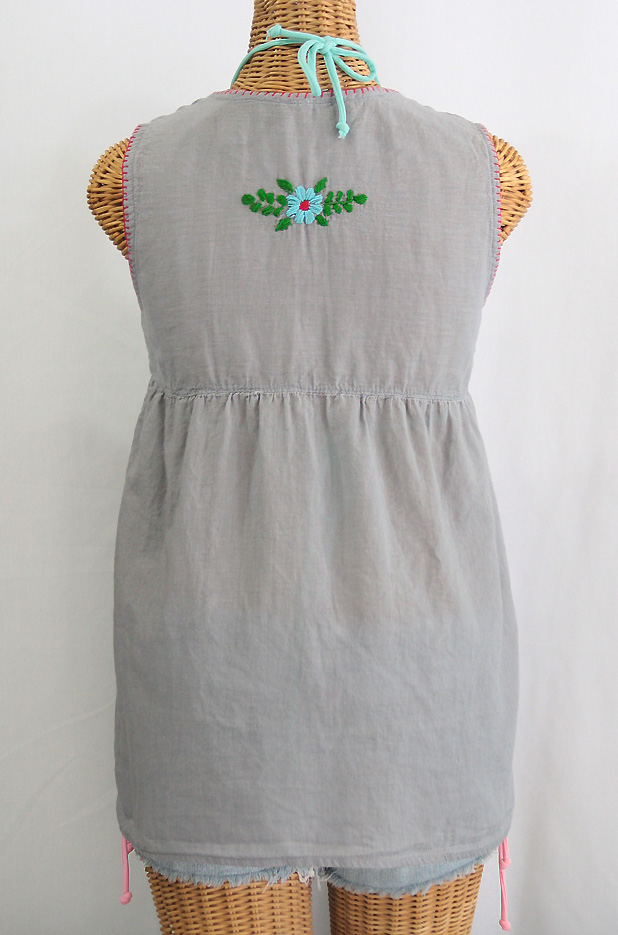 "La Pasea" Embroidered Mexican Style Peasant Top -Grey