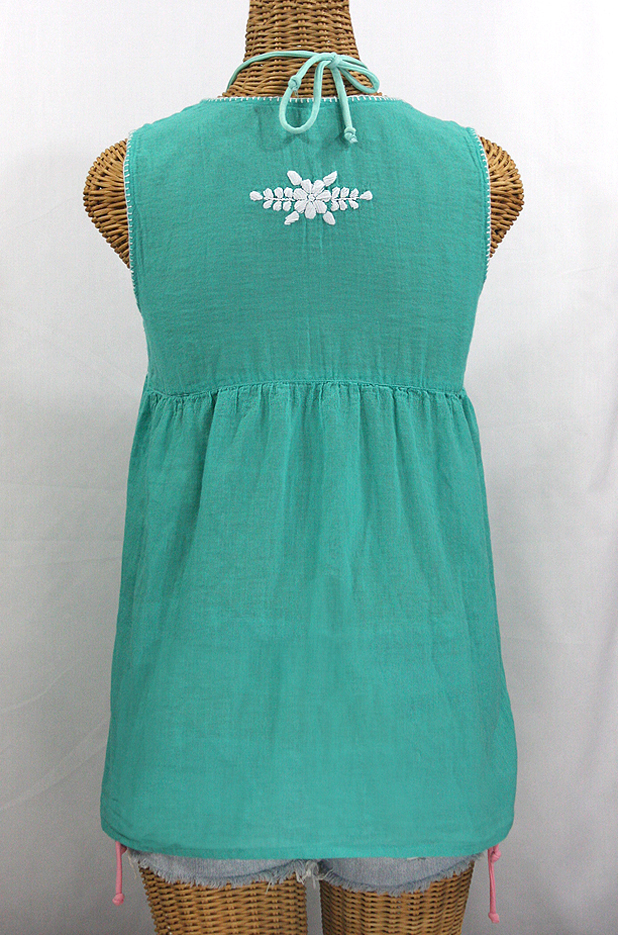 "La Pasea" Embroidered Mexican Style Peasant Top -Mint Green + White