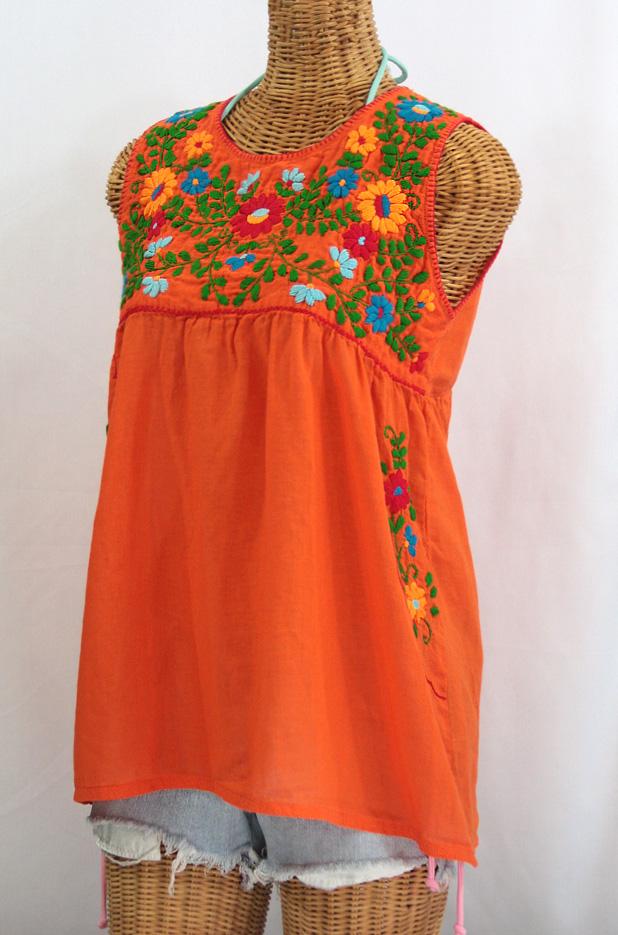 "La Pasea" Embroidered Mexican Style Peasant Top -Orange