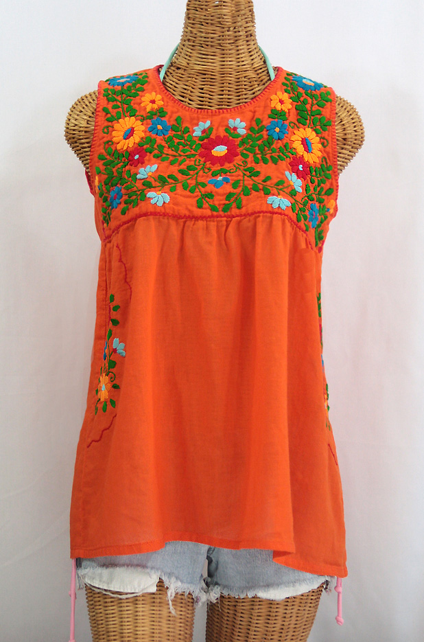 "La Pasea" Embroidered Mexican Style Peasant Top -Orange
