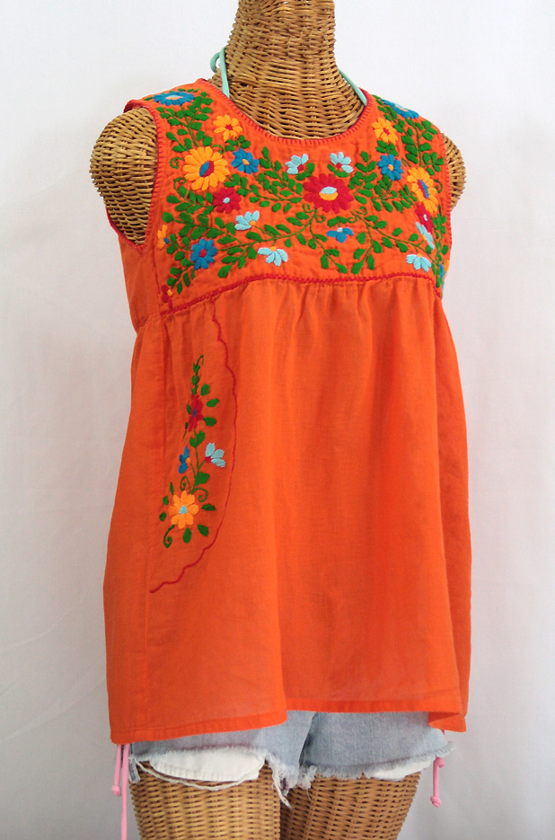 "La Pasea" Embroidered Mexican Style Peasant Top -Orange