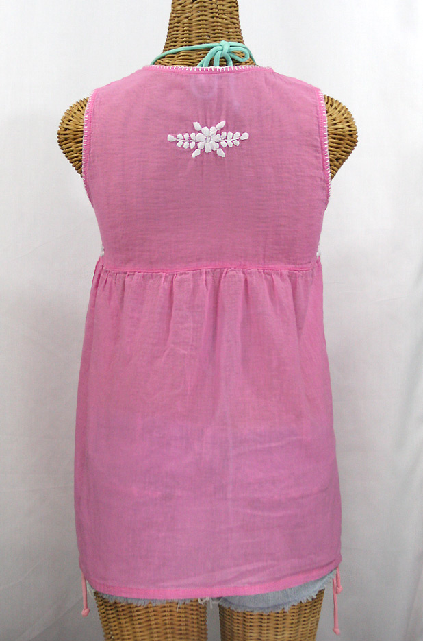 "La Pasea" Embroidered Mexican Style Peasant Top -Bubblegum Pink + White