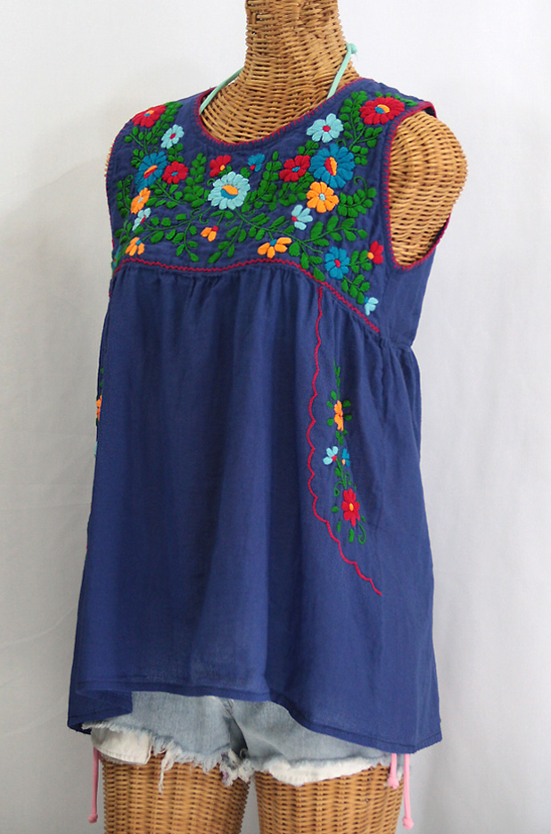 "La Pasea" Embroidered Mexican Style Peasant Top -Royal Blue