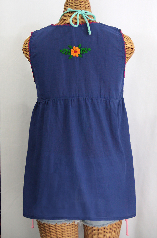 "La Pasea" Embroidered Mexican Style Peasant Top -Royal Blue