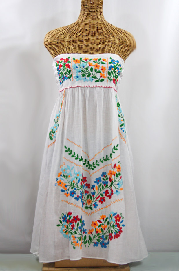 "La Pasiflora" Embroidered Strapless Sundress - White + Multi