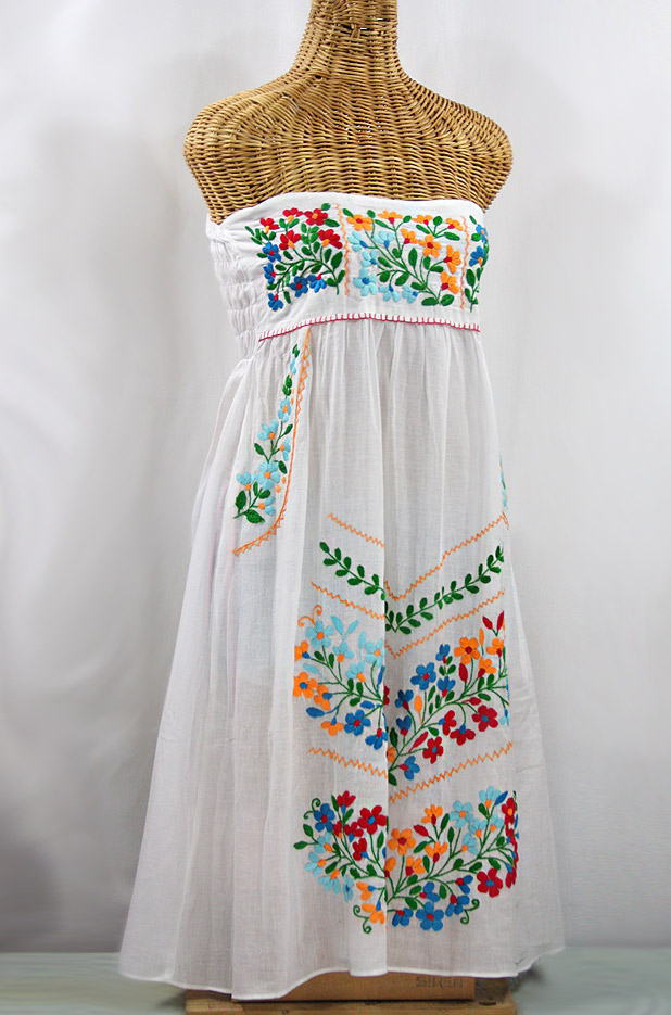"La Pasiflora" Embroidered Strapless Sundress - White + Multi