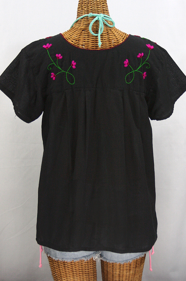 "La Poblana" Embroidered Mexican Style Peasant Top - Black