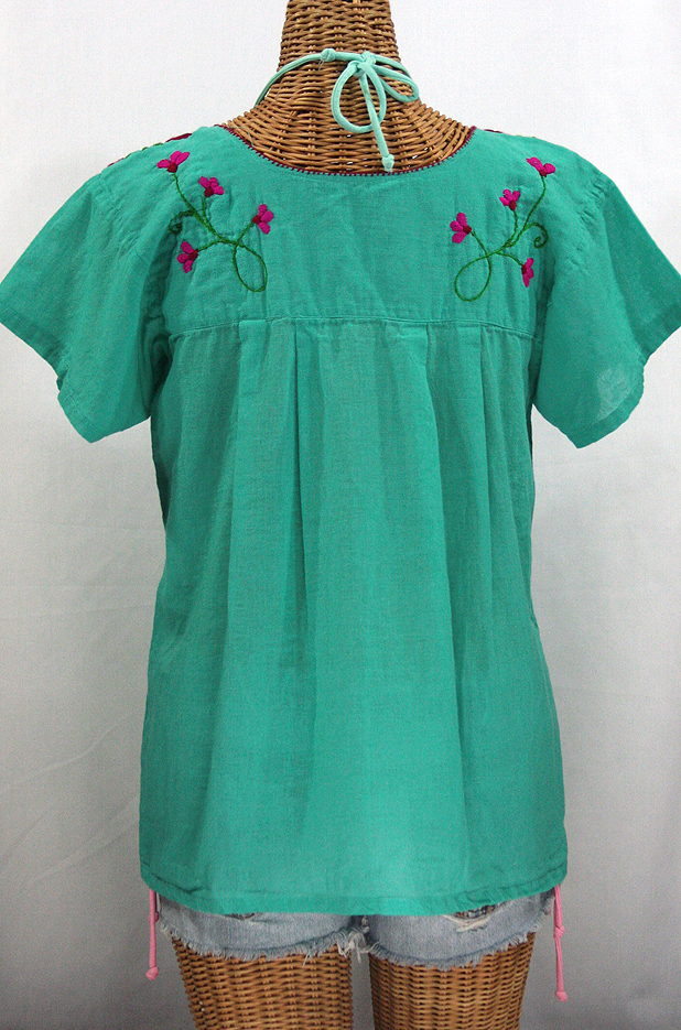 "La Poblana" Embroidered Mexican Style Peasant Top - Mint Green