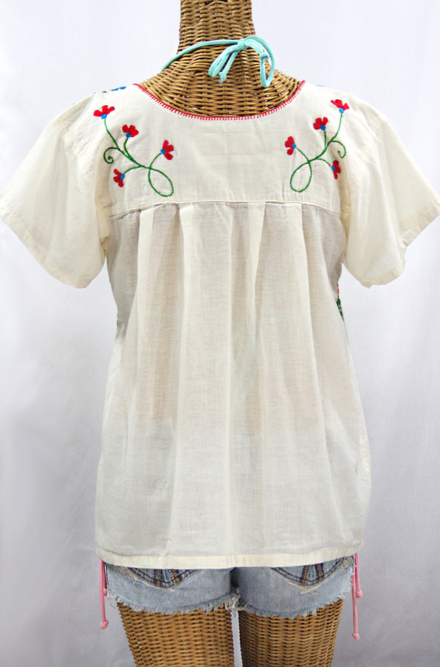 "La Poblana" Embroidered Mexican Style Peasant Top - Off White + Fiesta