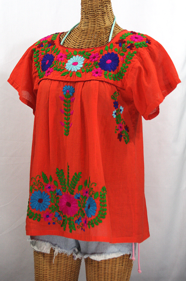 "La Poblana" Embroidered Mexican Style Peasant Top - Orange