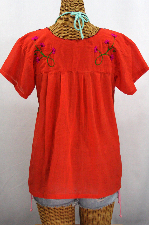 "La Poblana" Embroidered Mexican Style Peasant Top - Orange