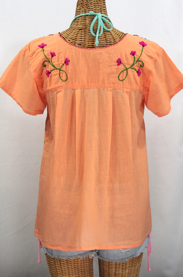 "La Poblana" Embroidered Mexican Style Peasant Top - Orange Cream