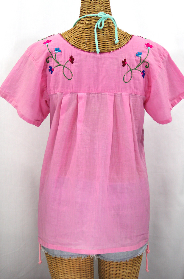 "La Poblana" Embroidered Mexican Style Peasant Top - Bubblegum Pink