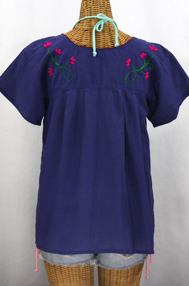 "La Poblana" Embroidered Mexican Style Peasant Top - Royal Blue