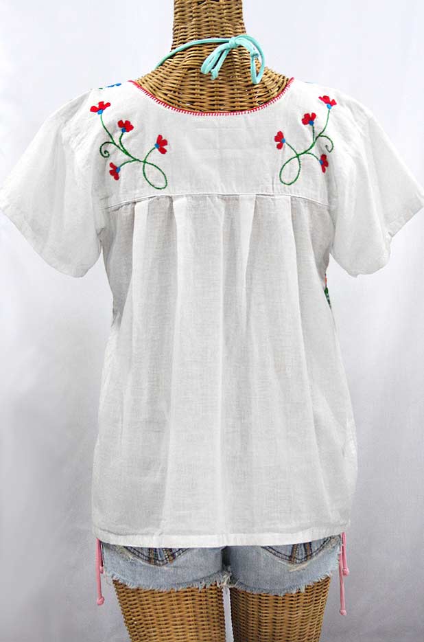 "La Poblana" Embroidered Mexican Style Peasant Top - White + Fiesta