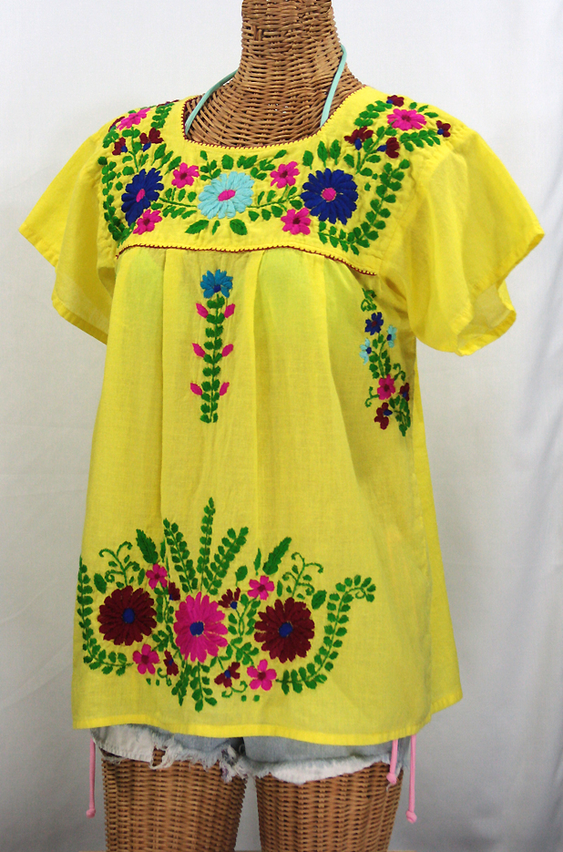 "La Poblana" Embroidered Mexican Style Peasant Top - Yellow