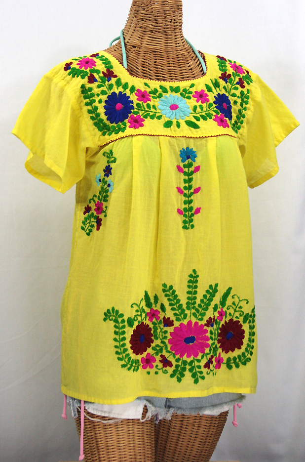 FINAL SALE -- "La Poblana" Embroidered Mexican Style Peasant Top - Yellow
