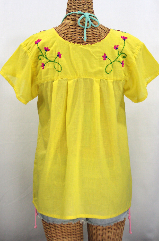 "La Poblana" Embroidered Mexican Style Peasant Top - Yellow