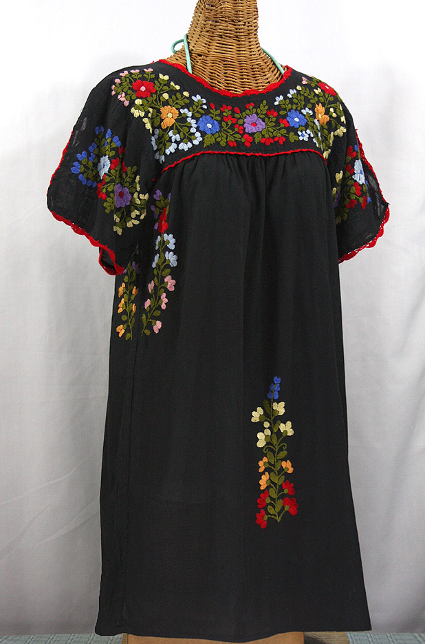 "La Primavera" Embroidered Mexican Dress - Black