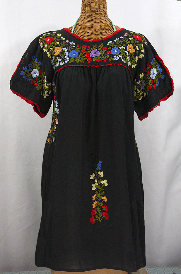 "La Primavera" Embroidered Mexican Dress - Black