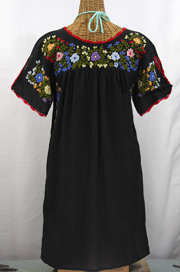"La Primavera" Embroidered Mexican Dress - Black