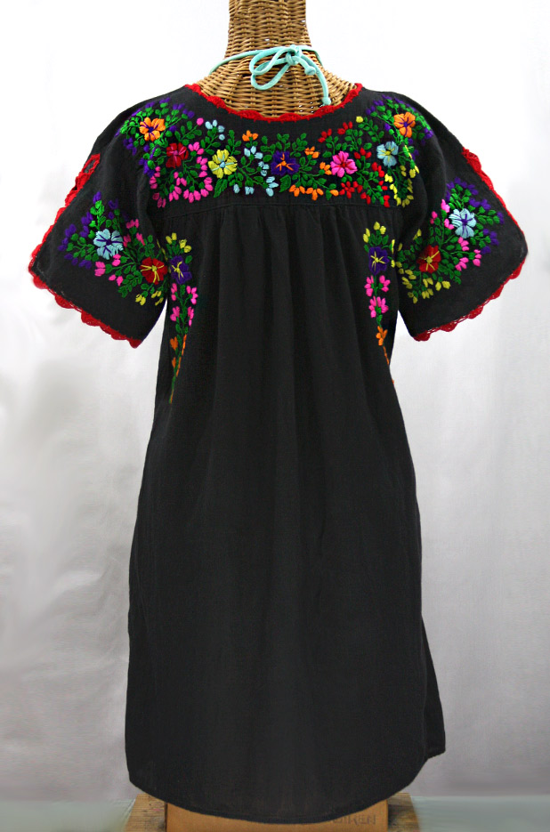 "La Primavera" Embroidered Mexican Dress - Black + Rainbow