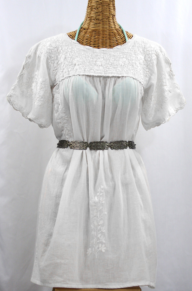 "La Primavera" Embroidered Mexican Dress - All White