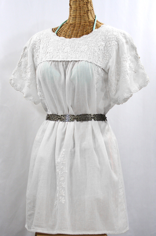 "La Primavera" Embroidered Mexican Dress - All White