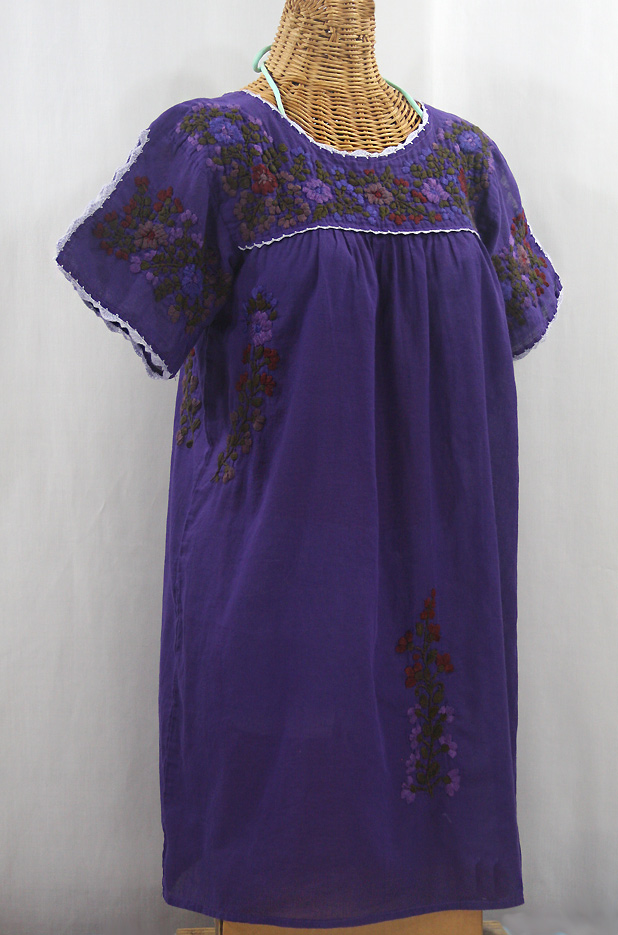 "La Primavera" Embroidered Mexican Dress - Purple + Deep Jewel