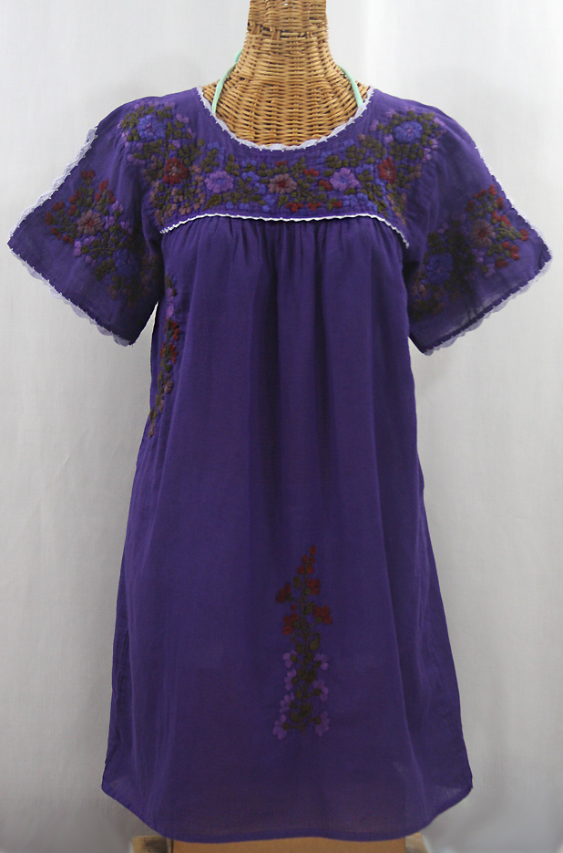 "La Primavera" Embroidered Mexican Dress - Purple + Deep Jewel