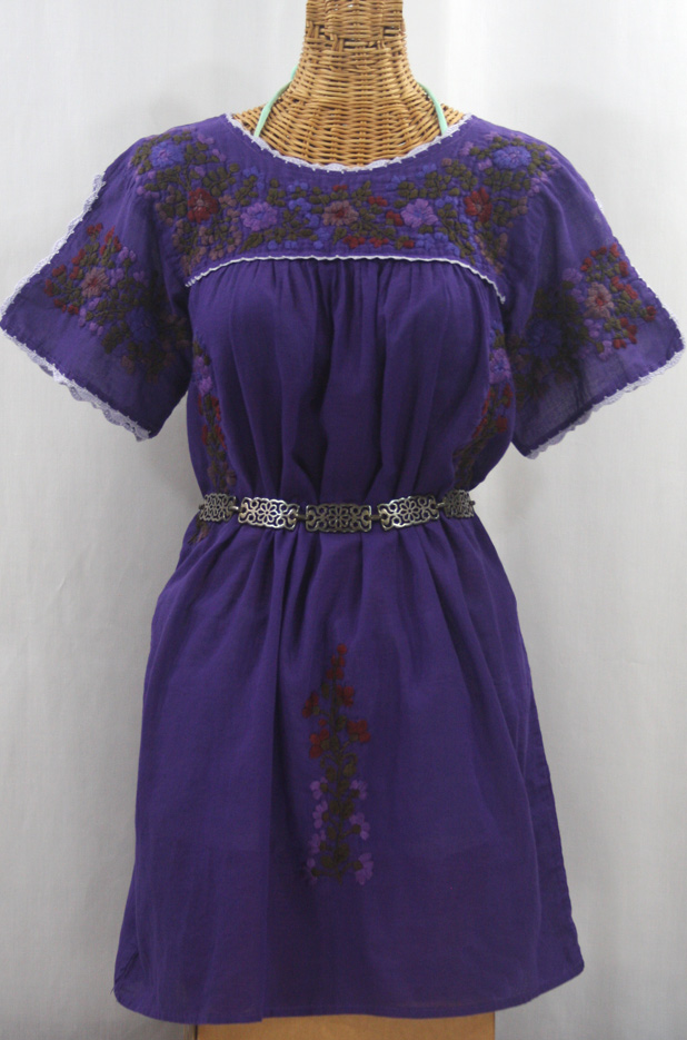 "La Primavera" Embroidered Mexican Dress - Purple + Deep Jewel