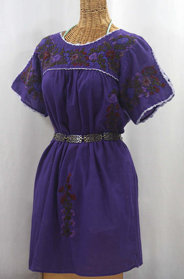 "La Primavera" Embroidered Mexican Dress - Purple + Deep Jewel