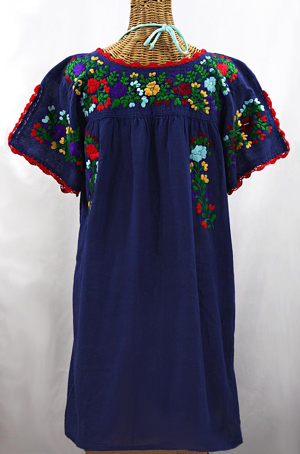 "La Primavera" Embroidered Mexican Dress - Denim Blue + Bright Multi