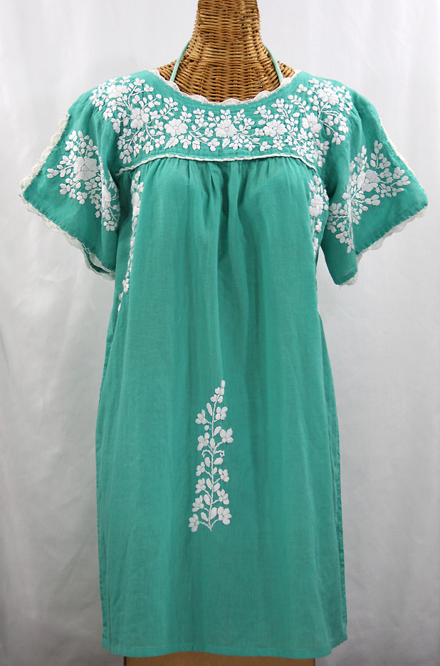 "La Primavera" Embroidered Mexican Dress - Mint + White