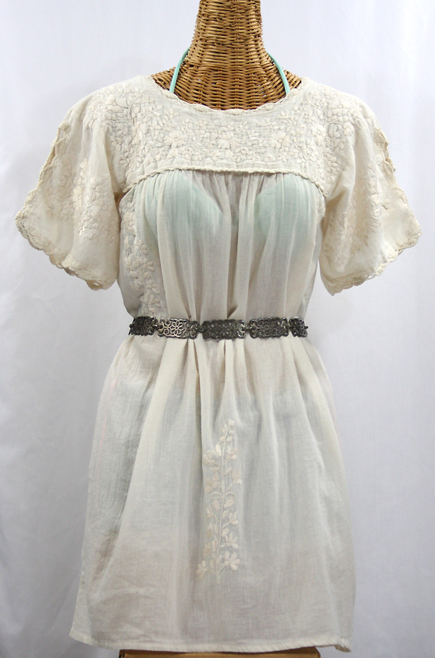 "La Primavera" Embroidered Mexican Dress - Off White