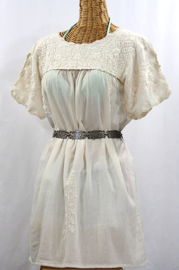 "La Primavera" Embroidered Mexican Dress - Off White