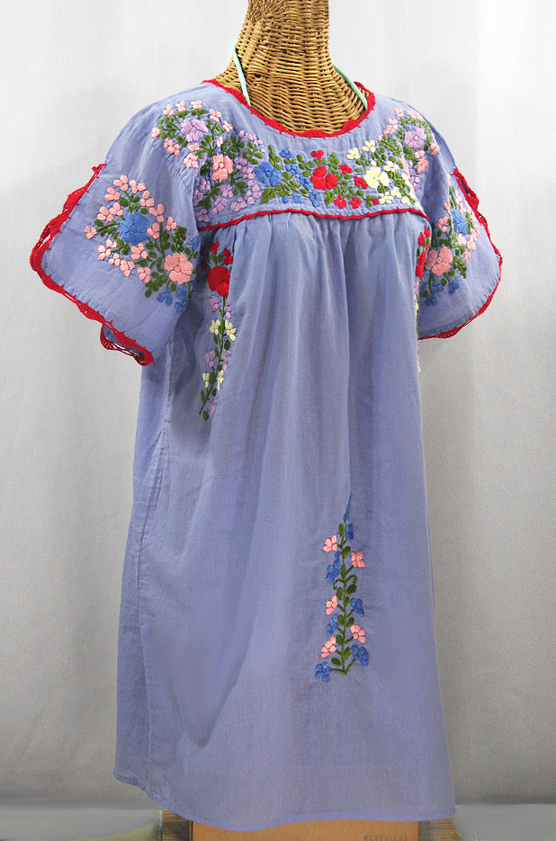 "La Primavera" Embroidered Mexican Dress - Periwinkle + Multi