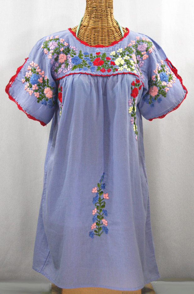 "La Primavera" Embroidered Mexican Dress - Periwinkle + Multi